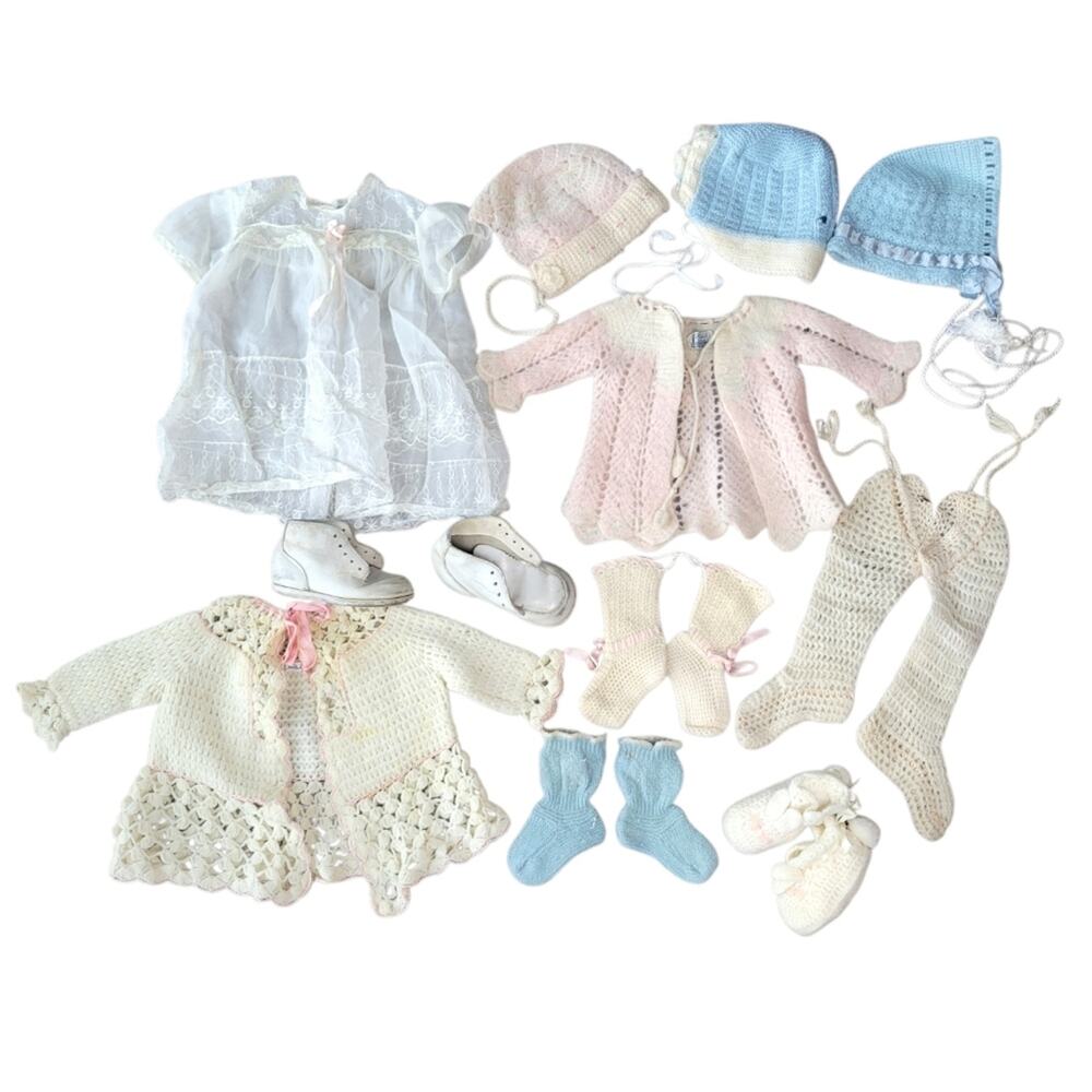 Antique Baby Clothes Handmade In Occupied Japan Socks Cardigan Booties Hat Shoes